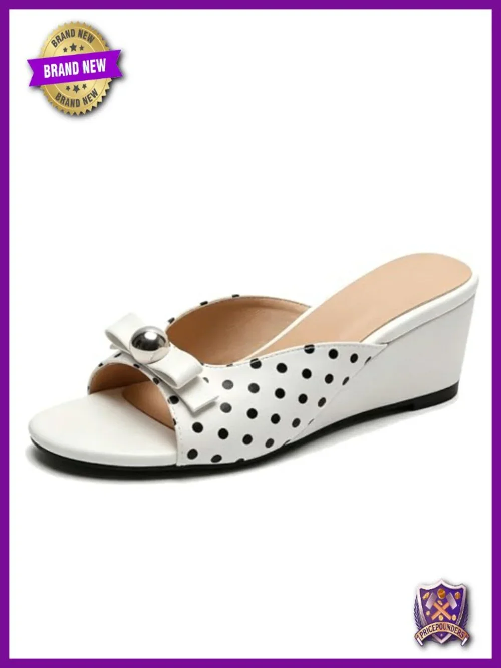 Wedge Polka Dot Sandals Bow Metal Chunky Heel Mule Slides